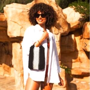 NWT Laude the Label Gabby Mini Macramé bag Black and White